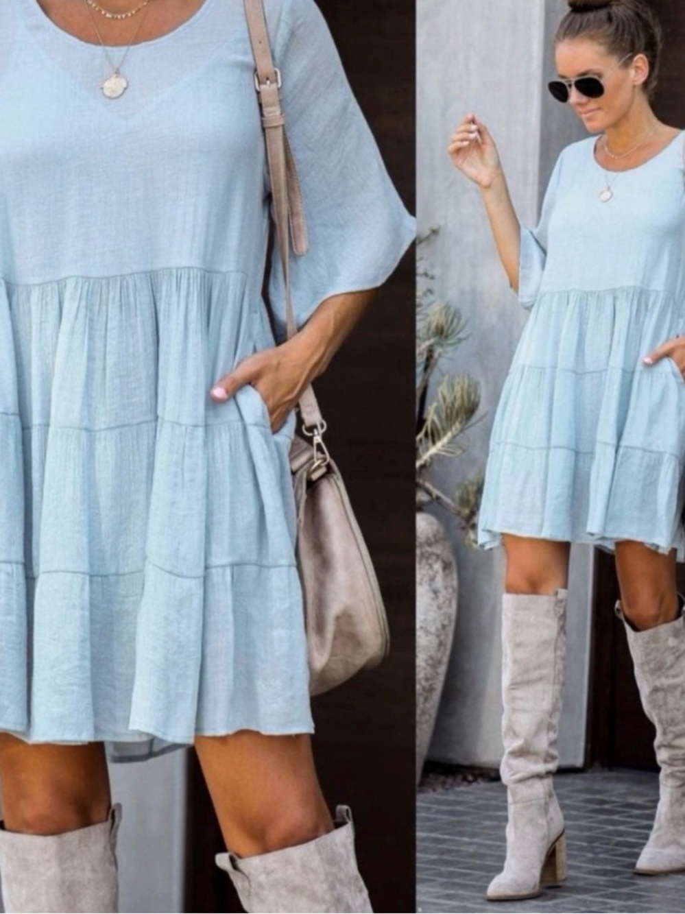 Vici Flawless Pale Blue Tiered Babydoll Tunic Size M